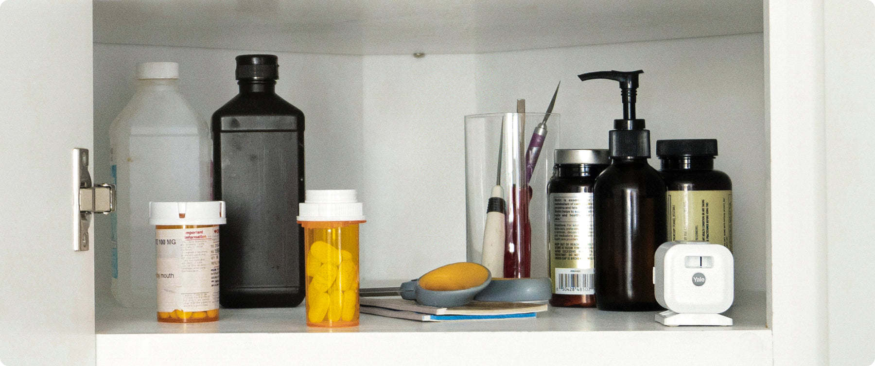 A medicine cabinet with a Yale camera in it