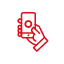 Red icon of a hand holding a phone